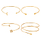 4Pcs 4 Styles Iron Three Loops Wire Wrap Bracelet Set, Moon & Star & Sun Cuff Bracelet for Women, Golden, Inner Diameter: 3-1/8~3-1/2 inch(8~9.05cm), 1Pc/style