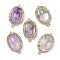 Natural Amethyst Faceted Oval Links, Rack Plating Brass Micro Pave Clear Cubic Zirconia Connector Charms, Golden, 21x12.5x5mm, Hole: 1.6mm and 1.4mm
