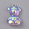 Resin Pendants, with Iron Loop, for DIY Earring Making, Bear, with Glitter Powder, AB Color, Violet, 26x18.5x9mm, Hole: 2mm