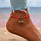 Adjustable Polyester Cord Anklets, with Alloy Pendants, Antique Bronze, Red, Bell, Inner Diameter: 4 inch(10cmm)