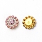 Acrylic Cabochons, with Rhinestone, Flat Round, Golden, Pink, 13.5x5mm