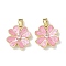 Brass Enamel Pendants, Flower Charms, Real 18K Gold Plated, 17x16x3mm, Hole: 4.5x2.5mm