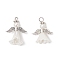 2Pcs ABS Plastic Imitation Pearl Pendants, Angel, with Alloy Wing & 304 Stainless Steel Loop, Mixed Color, 25~28x22.5x15~18.5mm, Hole: 3.5mm