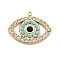 304 Stainless Steel Crystal Rhinestone Pendants, Evil Eye Charm, Ion Plating(IP), Real 18K Gold Plated, 18.5x24x3mm, Hole: 1.5mm