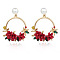 Ring with Flower Alloy & Rhinestone & Polymer Clay Stud Dangle Earrings, Golden, FireBrick, 52x44mm