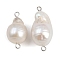 Natural Freshwater Pearl Keshi Pearl Teardrop Connector Charms, with 304 Stainless Steel Double Loops, White, Stainless Steel Color, 24~32.5x12~13.5x12~13.5mm, Hole: 2~3mm
