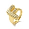 Letter Brass Micro Pave Clear Cubic Zirconia Open Cuff Ring for Women, Real 18K Gold Plated, Letter F, 19.5x14.5mm, US Size 6(16.5mm)