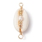 5Pcs Natural Shell Copper Wire Wrapped Connector Charms, with Natural Cultured Freshwater Pearl Beads, Golden, 31.5x13.5x10mm, Hole: 2.7~3mm
