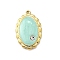304 Stainless Steel Pendants, with Enamel and Rhinestone, Oval Charm, Ion Plating(IP), Golden, Aquamarine, 23x14.5x3mm, Hole: 1.2mm