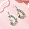 Natural Green AventurineFlower Dangle Earrings, with 304 Stainless Steel Earring Hooks, Platinum, 68~74x31~33.5mm