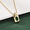 304 Stainless Steel Green Cubic Zirconia Pendant Neckalces for Women, Real 18K Gold Plated, Rectangle, 16.26 inch(41.3cm)
