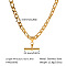 European 304 Stainless Steel T-bar Pendant 5MM Figaro Chain Necklaces, Real 18K Gold Plated, 17.32 inch(44cm)