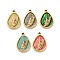 304 Stainless Steel Enamel Pendants, Teardrop with Wheat, Ion Plating(IP), Real 18K Gold Plated, Mixed Color, 21.5x15.5x2.5mm, Hole: 1.8mm
