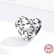 925 Sterling Silver Euorpean Beads, with Cubic Zirconia, Heart, Clear, Antique Silver, 11x11mm