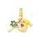 Brass Pave Camellia Cubic Zirconia European Dangle Charms, with Green and Yellow Enamel, Large Hole Pendants, Coconut Tree & Shell & Wine Glass, Real 18K Gold Plated, 31.5mm, Hole: 4.5mm