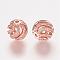 Brass Micro Pave Cubic Zirconia Beads, Round, Rose Gold, 10mm, Hole: 1mm