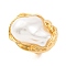 Irregular Oval Alloy Adjustable Rings for Women, with Plastic Imitation Pearls, Golden, Inner Diameter: 17mm, Oval: 27x19.5mm.