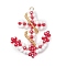 Glass Seed Beaded Boat Anchor Pendants, with 304 Stainless Steel Jump Rings, Cerise, 42x35x9mm, Hole: 3mm