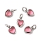 Brass Micro Pave Cubic Zirconia Pendants, Heart Charms, Cadmium Free & Lead Free, Rack Plating, Long-Lasting Plated, with Jump Ring, Platinum, Pink, 9x7x3.5mm, Hole: 3mm