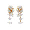 Alloy Cloth Flower Tassel Stud Earrings, Golden, White, 110x51mm