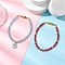 2Pcs 2 Styles Glass Beads Stretch Bracelet Set for Women, with Alloy Enamel Pendants, Flat Round with Cross, Faceted, Mixed Color, 7-3/4~8 inch(19.8~20.4cm)