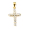 Ion Plating(IP) 304 Stainless Steel Cubic Zirconia Pendants, Cross Charm, Golden, 35x22.5x4.5mm, Hole: 8.5x5mm