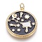Brass Cubic Zirconia Pendants, with Enamel, Flat Round with Dipper, Black, Golden, 27.5x24x2mm, Hole: 3mm
