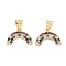 Brass Micro Pave Cubic Zirconia Pendantsn, Arch Charms, Colorful, Real 18K Gold Plated, 10x14.5x2mm, Hole: 3.5mm