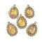 Natural Yellow Fluorite Faceted Teardrop Pendants, Rack Plating Brass Micro Pave Clear Cubic Zirconia Drop Charms, Golden, 25x16.5x5.5mm, Hole: 1.4mm