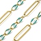 304 Stainless Steel Enamel Figaro Chains, Soldered, with Spool, Ion Plating(IP), Real 18K Gold Plated, Light Sea Green, 20x5x1mm