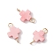 Synthetic Coral Dyed Pink Cross Connector Charms, with 304 Stainless Steel Double Loops, Golden, 14.5x8.5x3mm, Hole: 1.8mm
