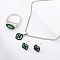 Rhombus Alloy Rhinestone Pendant Necklaces & Stud Earrings & Rings Sets, Platinum, Emerald, 455mm