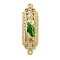 Brass Enamel Rectangle Saint Jude Connector Charms, with Clear Cubic Zirconia, Real 18K Gold Plated, Long-Lasting Plated, Lead Free & Cadmium Free, Rack Plating, Green, 36x10x4mm, Hole: 1.5mm