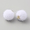 Faux Mink Fur Covered Pendants, with Iron Findings, Round Charms, White, 17x15mm, Hole: 1.8mm