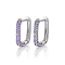Rectangle S925 Sterling Silver Hoop Earrings, with Cubic Zirconia, Silver, Purple, 16x14mm