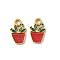 304 Stainless Steel Enamel Pendants, Potted Plants Charms, Ion Plating(IP), Real 18K Gold Plated, 11x7x1.2mm, Hole: 1.7mm