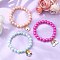 3Pcs 3 Colors ABS Plastic Imitation Pearl Beads Stretch Bracelets, Alloy Enamel Charm Bracelets for Women, Flower & Rainbow & Unicorn, Mixed Color, Inner Diameter: 1-3/4 inch(4.5cm)
