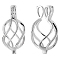 1Pc Rhodium Plated 925 Sterling Silver Cage Pendants, Hollow, with S925 Stamp, Platinum, 22x11x10.5mm, Hole: 4.2x2.5mm