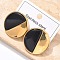Flat Round 304 Stainless Steel Stud Earrings, with Enamel, Ion Plating(IP), Black, 28.5mm