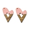 Resin and Walnut Pendants, Heart, Pink, 37x25.5x3mm, Hole: 1.8mm
