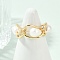 Brass Pearls Open Cuff Rings for Women, Real 14K Gold Plated, 10mm, Adjustable