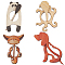 4 Set 4 Style Dog & Bear & Panda & Octopus Wood Brooch Pins, Animal Sweater Scarf Buckle Clips for Women, Mixed Color, 44~60x29~47x2.5~3mm, 1 Set/style