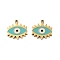 Ion Plating(IP) 316 Surgical Stainless Steel Charms, Nickel Free, with Enamel, Evil Eye Charm, Real 18K Gold Plated, Medium Turquoise, 13x13x1mm, Hole: 1mm