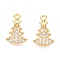 Christmas Theme Brass Micro Pave Clear Cubic Zirconia Charms, Christmas Tree, Real 18K Gold Plated, 13.5x8.5x2.5mm, Hole: 1mm