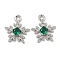Flower Brass Micro Pave Cubic Zirconia Pendants, Green, Real Platinum Plated, 11.5x10x2.5mm, Hole: 1.2mm