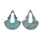 Tibetan Style Alloy Pendants, Southwest Style, Fan, Antique Bronze & Green Patina, 40x32x2.5mm, Hole: 1.6mm