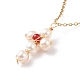 Collana con pendente a croce intrecciata in agata rossa naturale e perle NJEW-JN03920-03-1