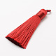 Décorations de gros pendentif pompon en polyester, pompon de soie glacée, rouge, 60~67x8mm, Trou: 5x7mm
