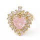 Anillo ajustable corazón de vidrio rosa con circonitas cúbicas RJEW-J017-VC499-2