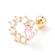 Ring with Heart Pink Cubic Zirconia Stud Earrings for Women EJEW-A065-10G-1